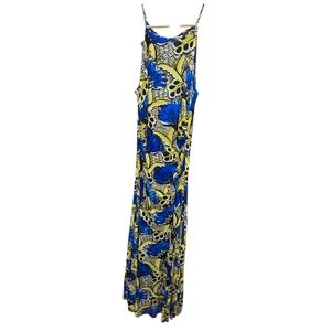 Nine West Bright Surf Sunflower Abstract Stretch Maxi Dress Us Size 6